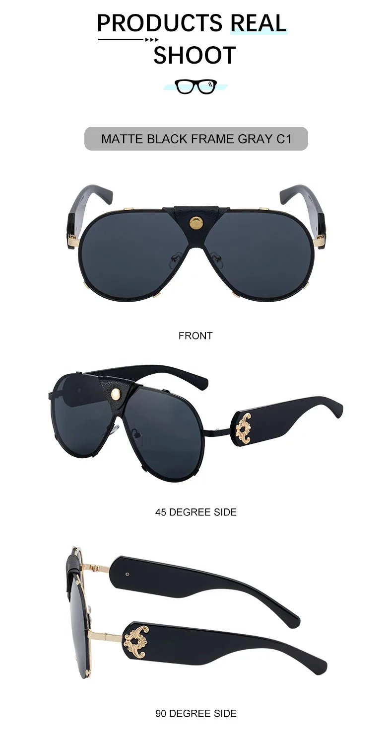 Vintage Übergroße Steampunk Piloten-Sonnenbrille 2026 Luxusmarke Shield Sonnenbrille Trendige Goggle-Fahrbrille UV400-Schutz – Detail 11