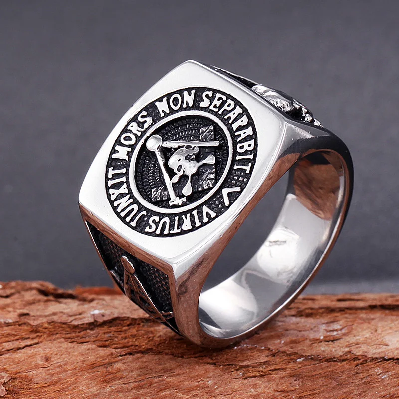 

Vintage Knights Templar Freemason Stainless Steel Skull Ring Mens Masonic Freemasonry Biker Jewelry Gift for Man