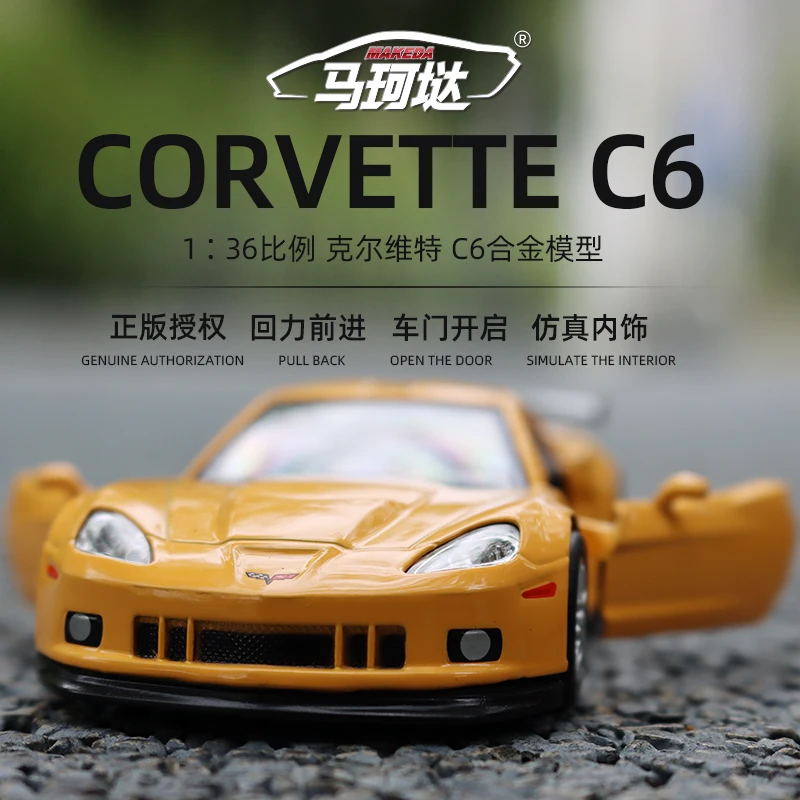 

1/36 Chevrolet Corvette C6-R Toy Car Model For Children RMZ CiTY Diecast Racing Miniature Pull Back Collection Gift for Kid Boys