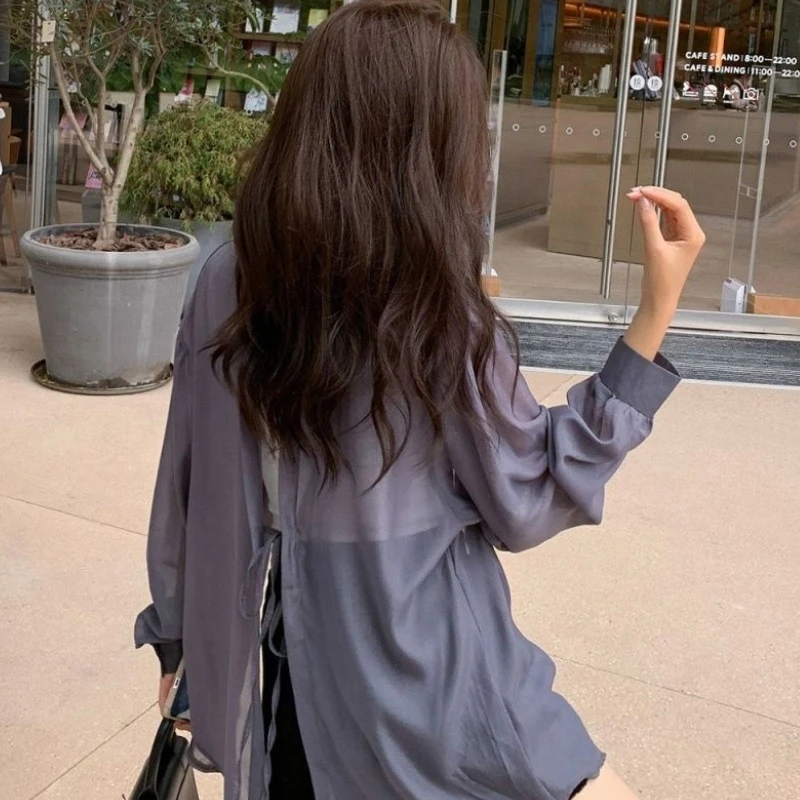 Various Colors Shirts Women Sun Protection Casual Bandage Design Fashion Unique Thin Summer Loose Korean Style Female Charming