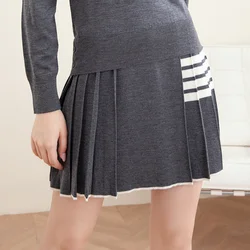 TC-150 100% merino wool high-quality women's Clothing fashion brand woolen pleated  skirt