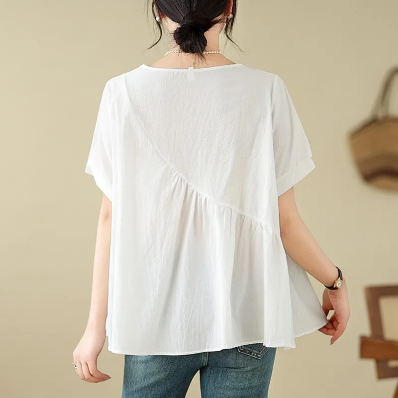 Women Summer Casual T-shirts New Arrival 2024 Simple Style O-neck Solid Color Loose Female Cotton Linen Tops Tees B3577 view 6