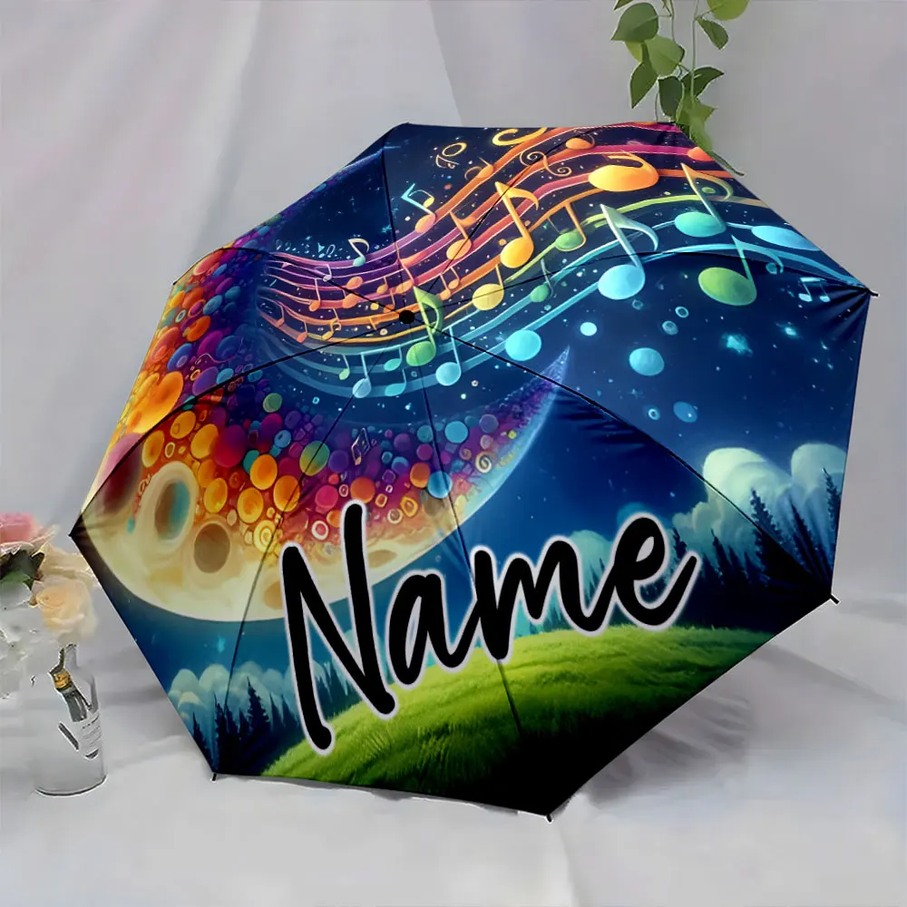 Custom Name Umbrella Colorful Musical Umbrella Design Print 8 Iron Ribs Folding Umbrella Auto-Open Fashion Sunshade