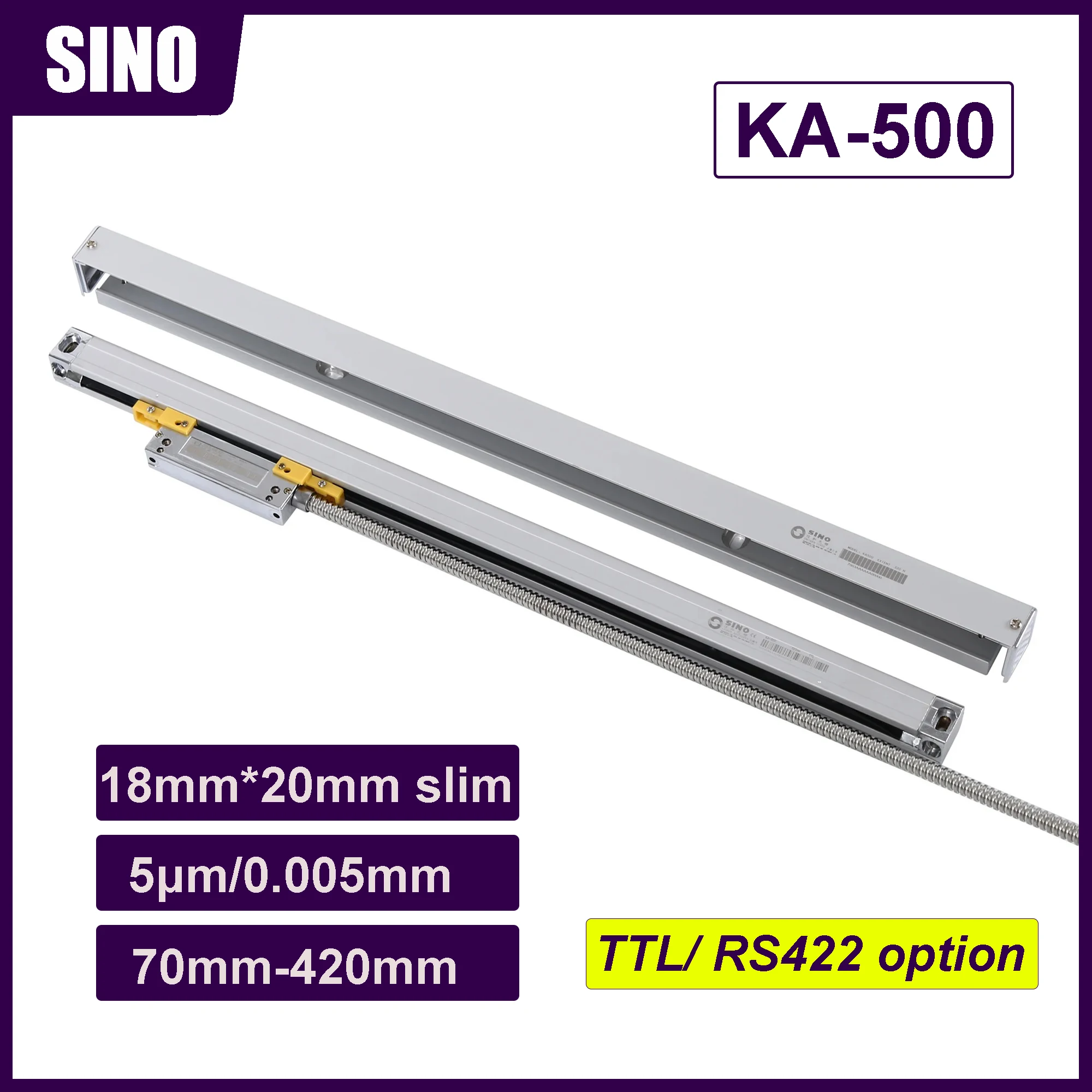 

SINO KA-500 70 120 170 220 270 320 370 420mm Slim Linear Scale 0.005mm KA500 Small Thin Optical Encoder For Lathe Mill DRO TTL