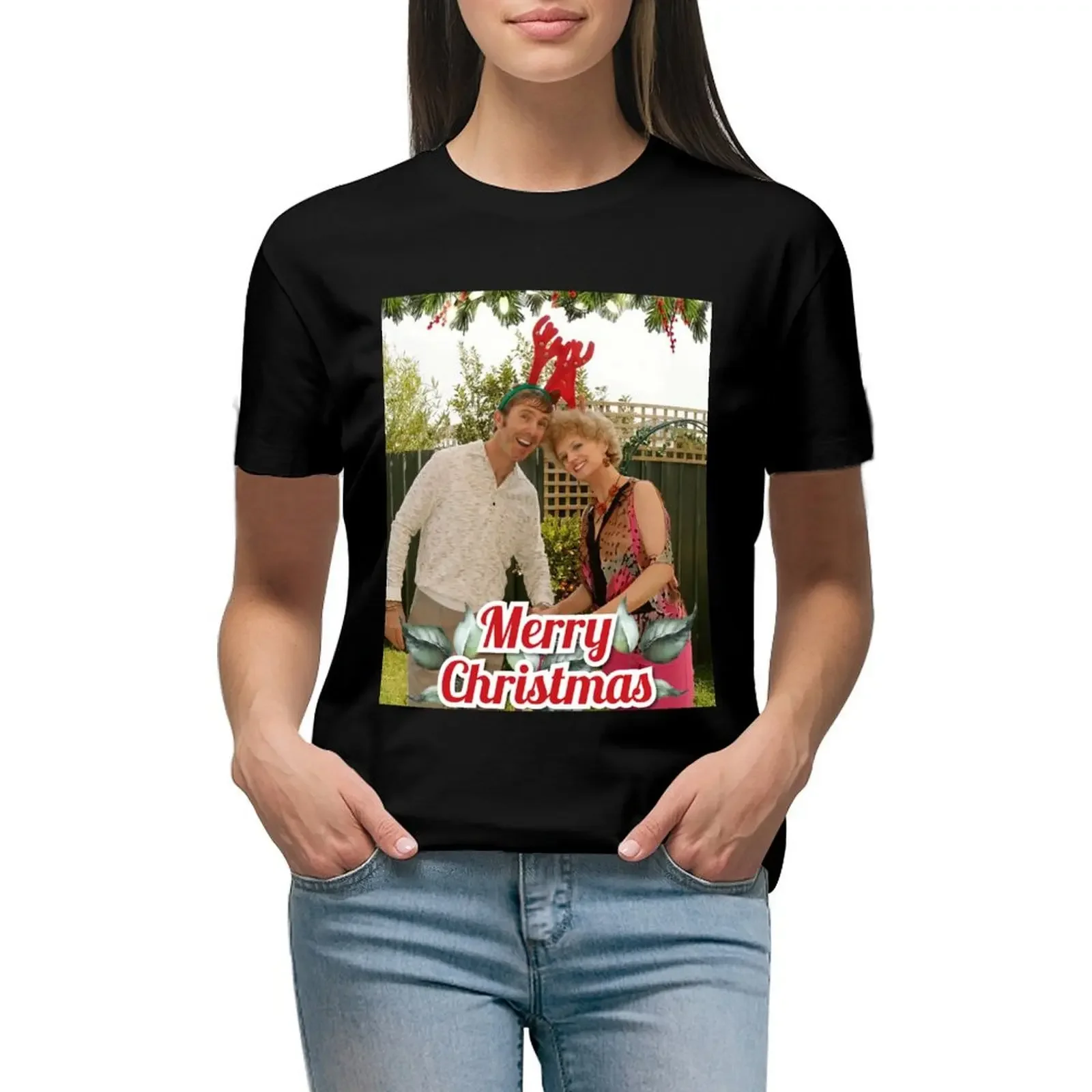 

Merry Christmas Kath and Kel T-Shirt animal print anime clothes oversized Short sleeve tee Woman clothing