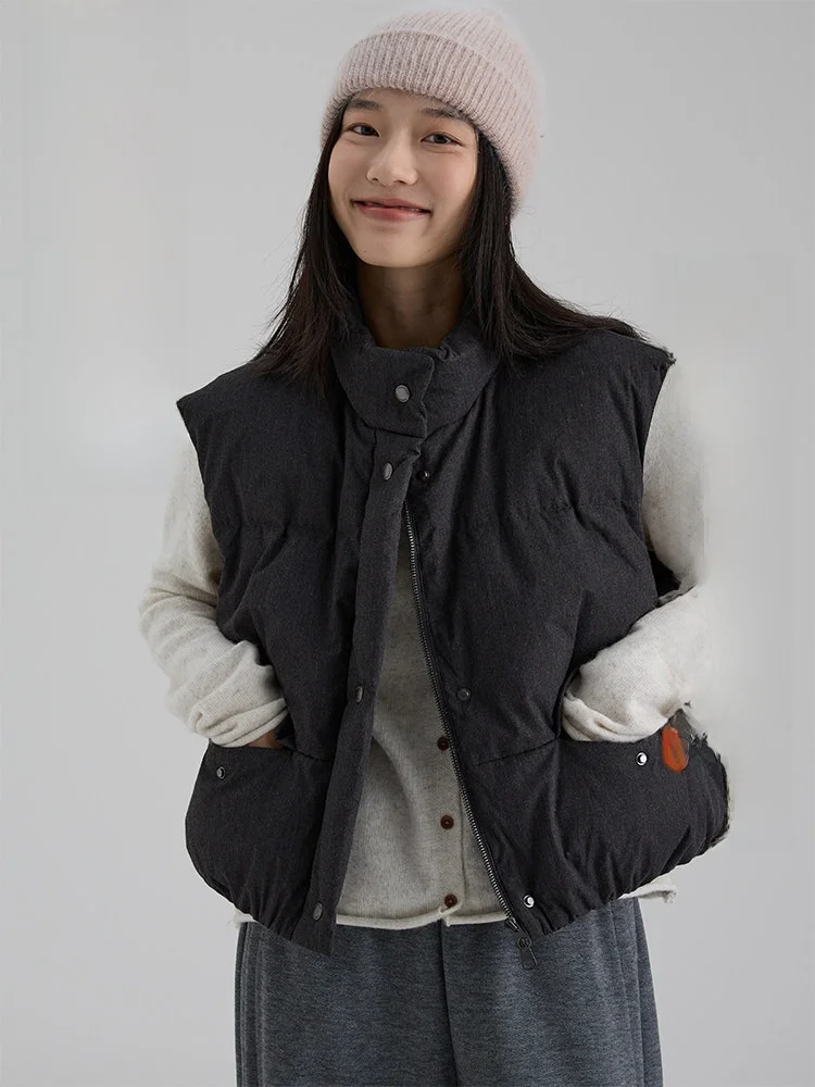 

Dwind2025 Women's down Vest Floral Hem Stand Collar Layering ort Autumn Winter Cotton Polyester Blend Du down Jaet