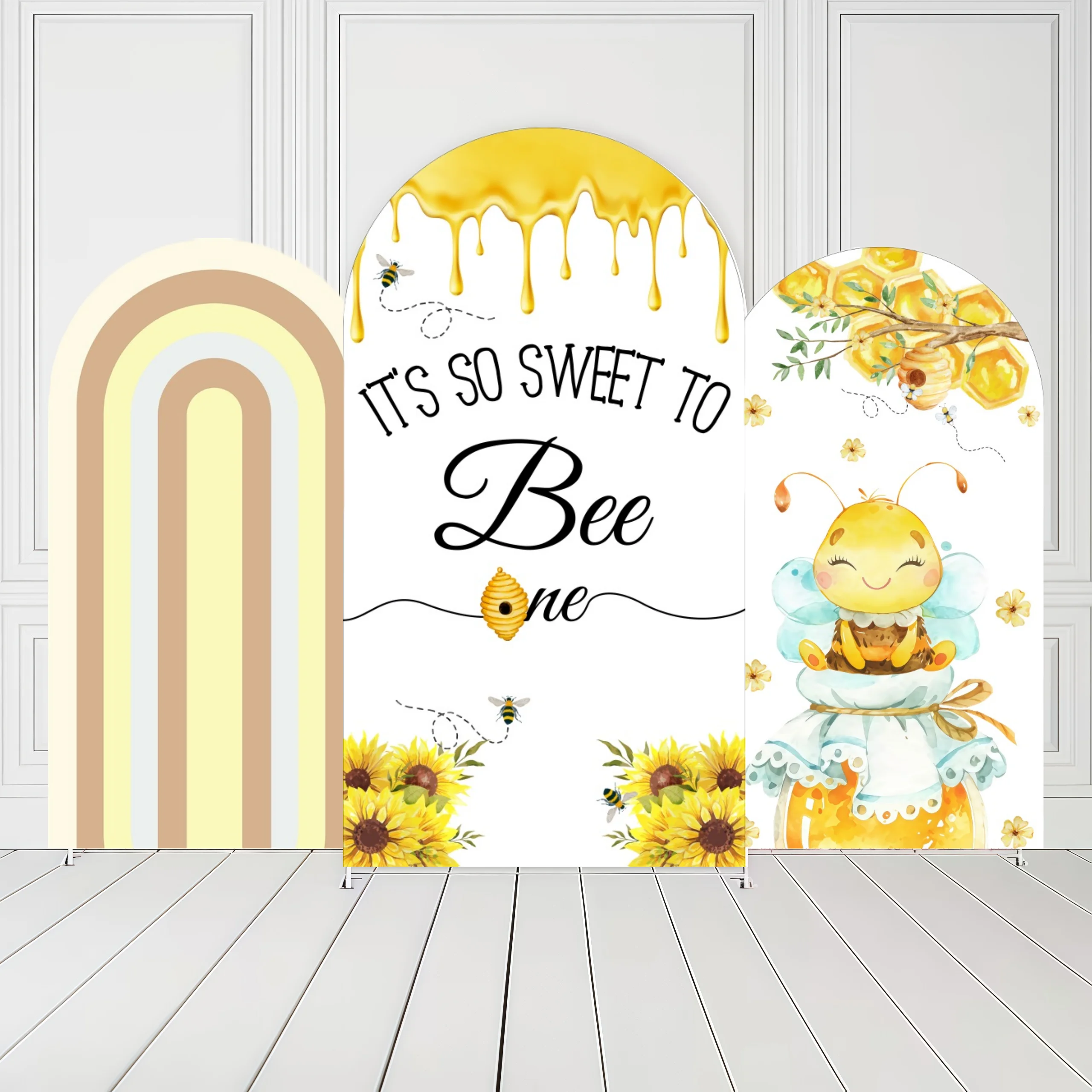 

Cute Bee Theme Arch Backdrop Honeycomb Sunflower Decor For 1st Birthday Party Photo Booth Photography Studio Background Decor
