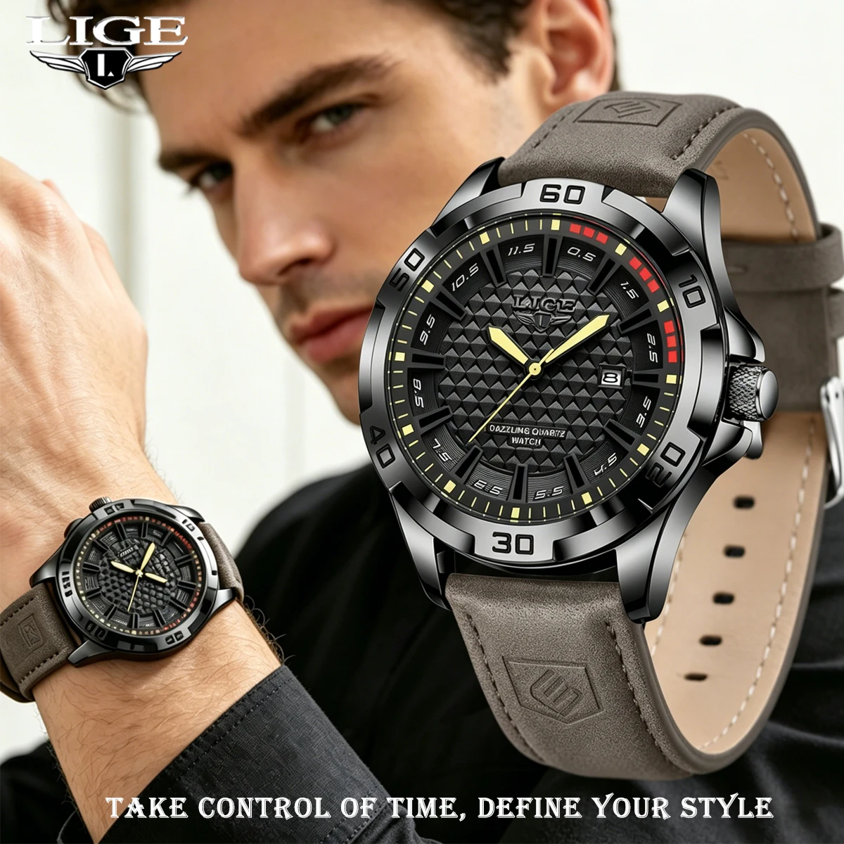 LIGE Marca Homens Moda Relógios de Quartzo Masculino Pulseira de Couro Esporte Relógios de Pulso À Prova D 'Água CalendarClock Relogio masculino + caixa