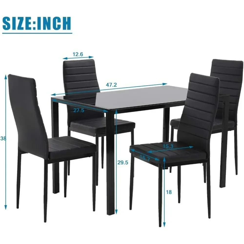 Glass Dining Table Set for Small Spaces Kitchen Table and Chairs for 4 Table with Chairs Home Furniture Rectangular Modern