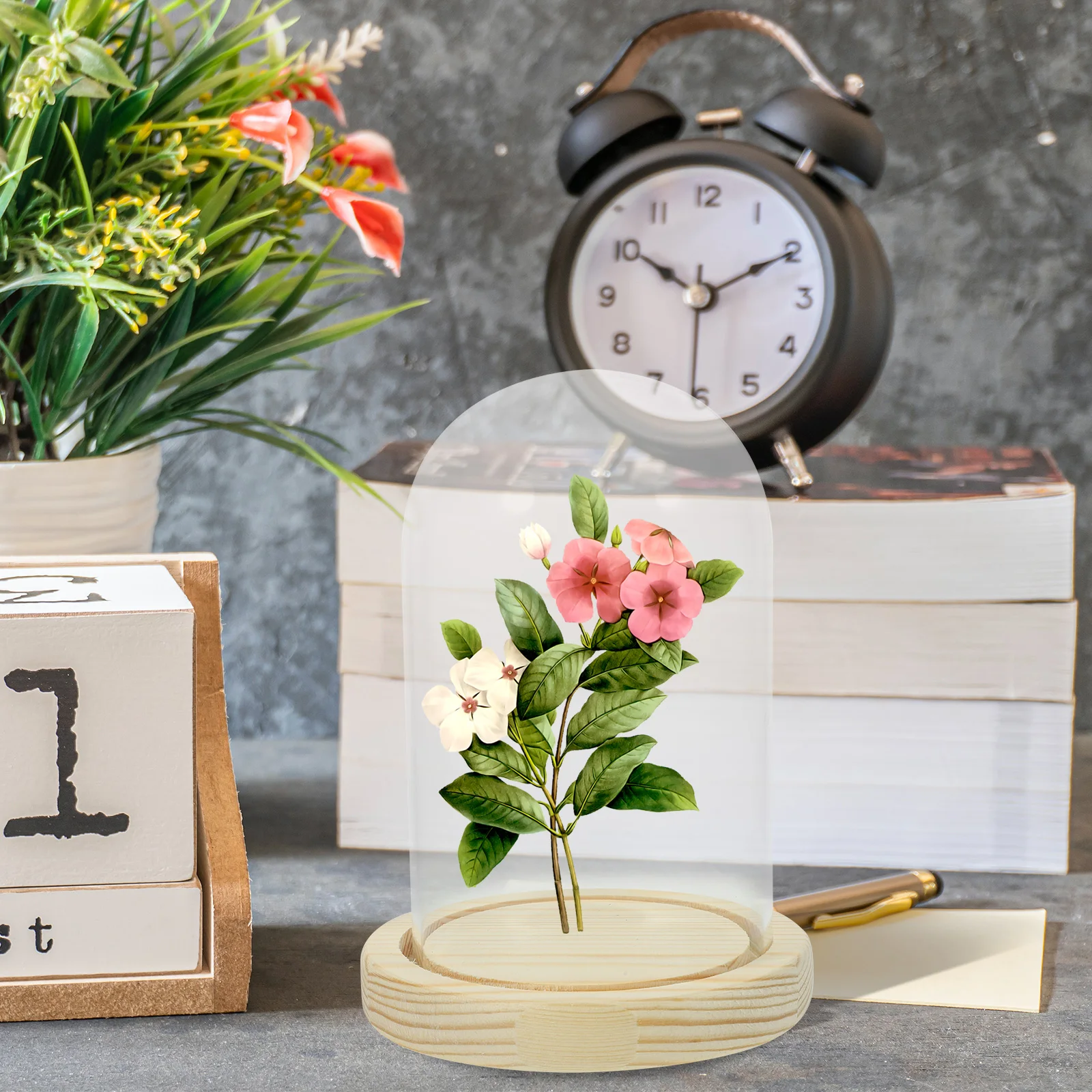 

Glass Cover Base 9x15cm Wood Transparent Display Floral Showcase Decor Dried Flowers Home Office Glass Dome Plant Storage