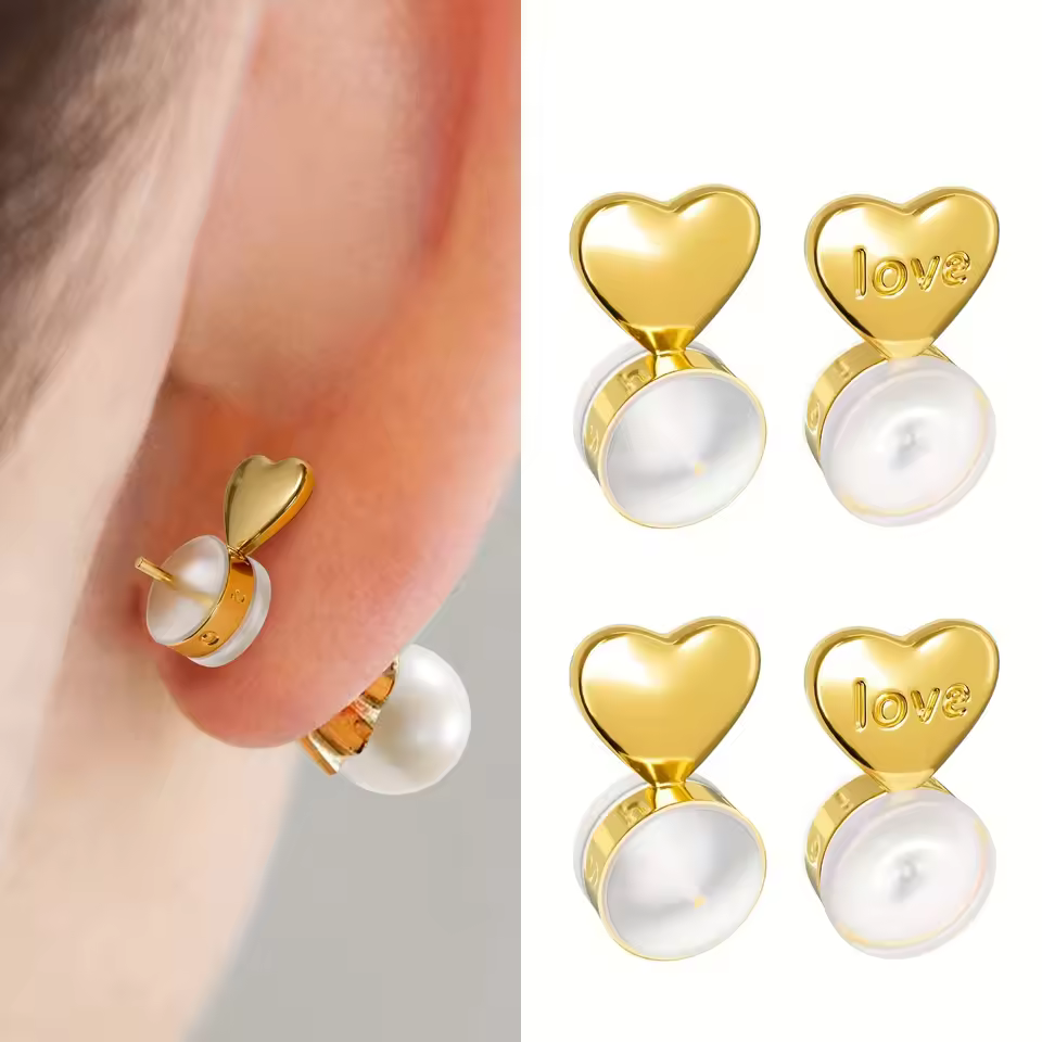 10Pcs Heart Love Magic Earring Lifters Earring Lifts Backs Adjustable Hypoallergenic Earring Nuts Ear Lobe Support
