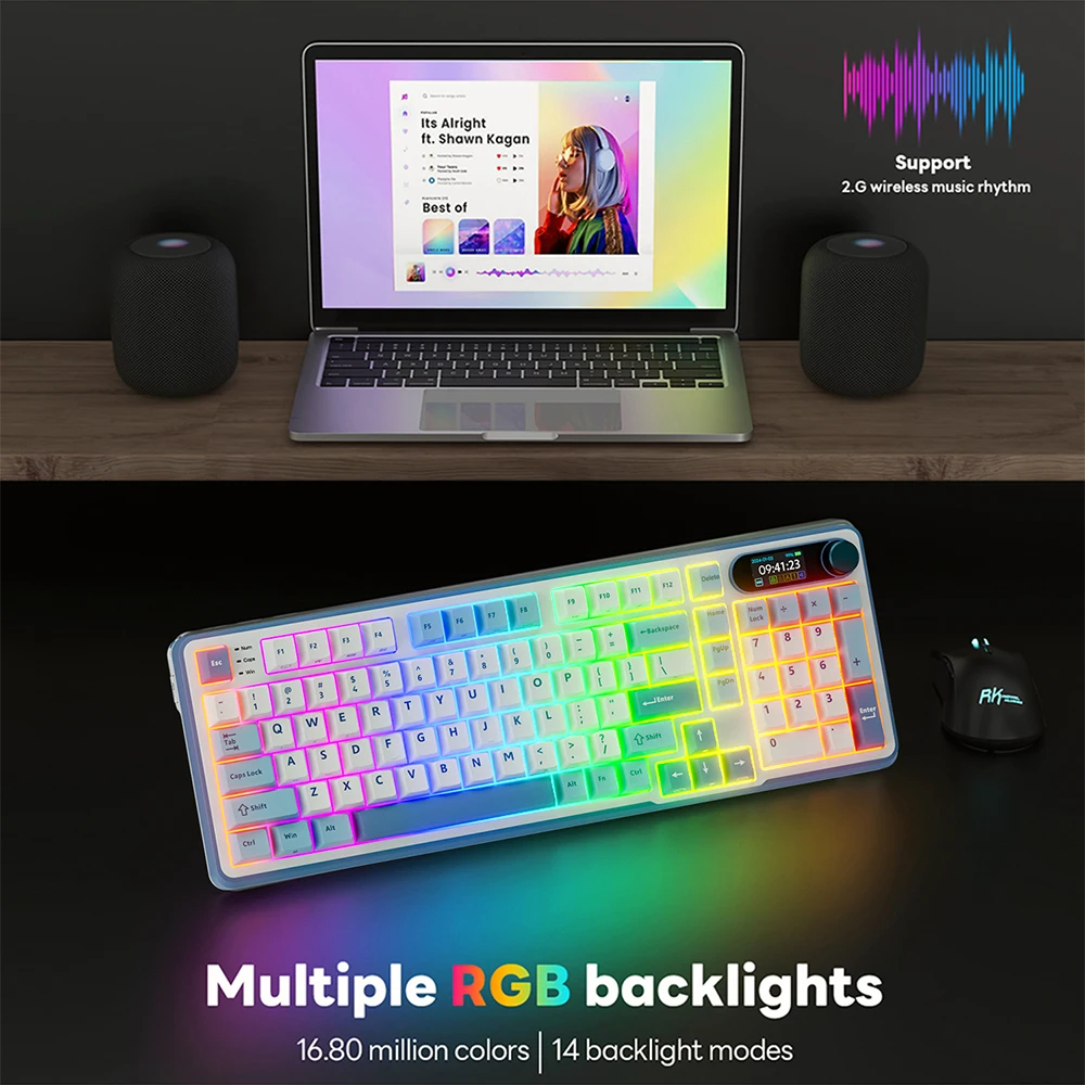 Rk royal kludge s98 teclado mecânico montagem superior tela tft 98 teclas rgb bt5.0/2.4g/USB-C teclado gamer sem fio quente swappable