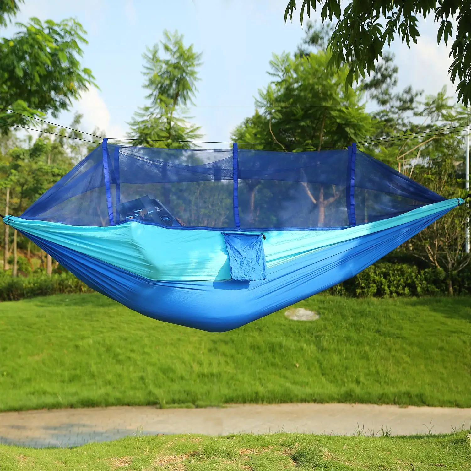 

Portable Double Camping Hammock with Mosquito Net - 600lbs Capacity for 2, Nylon Swing Bed, Includes Strap & Carry Bag