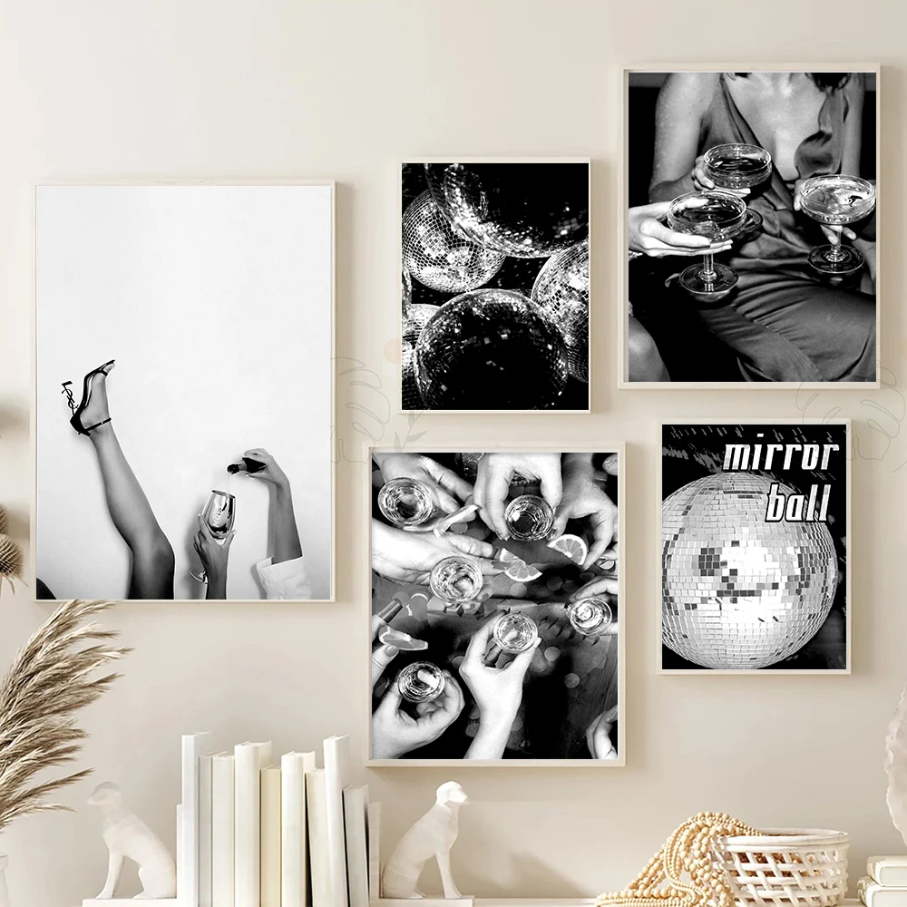 Cheers Print Black White Tequila Poster Retro Cocktail Art Funky Trendy Bar Wall Canvas Painting Disco Feminist Room Home Decor