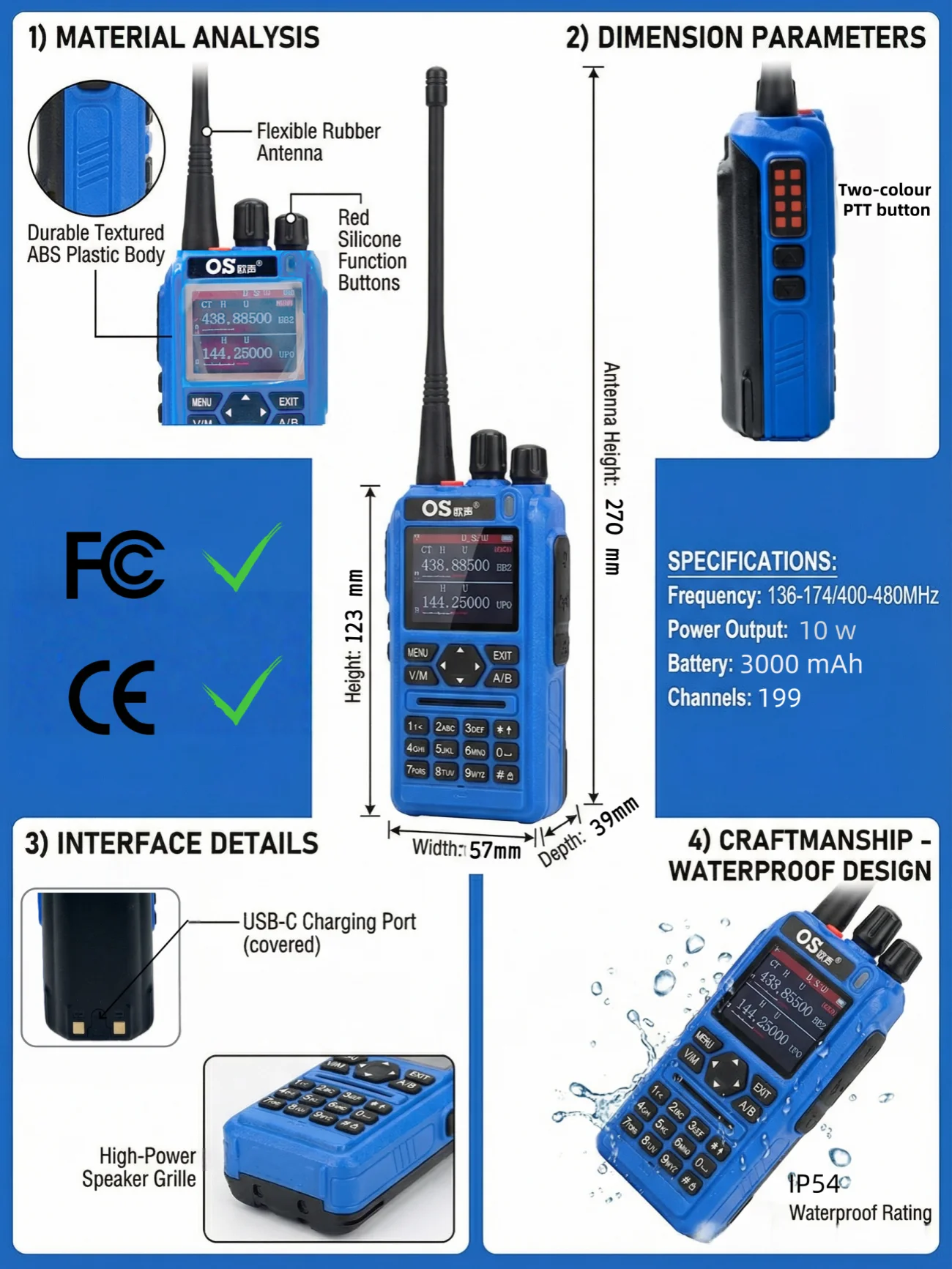 Pełnozakresowa krótkofalówka OS-DMR 8900UV Ładowarka typu C Radio dwukierunkowe dalekiego zasięgu 10 W 199 kanałów Redukcja szumów DTMF Awaryjne radio amatorskie