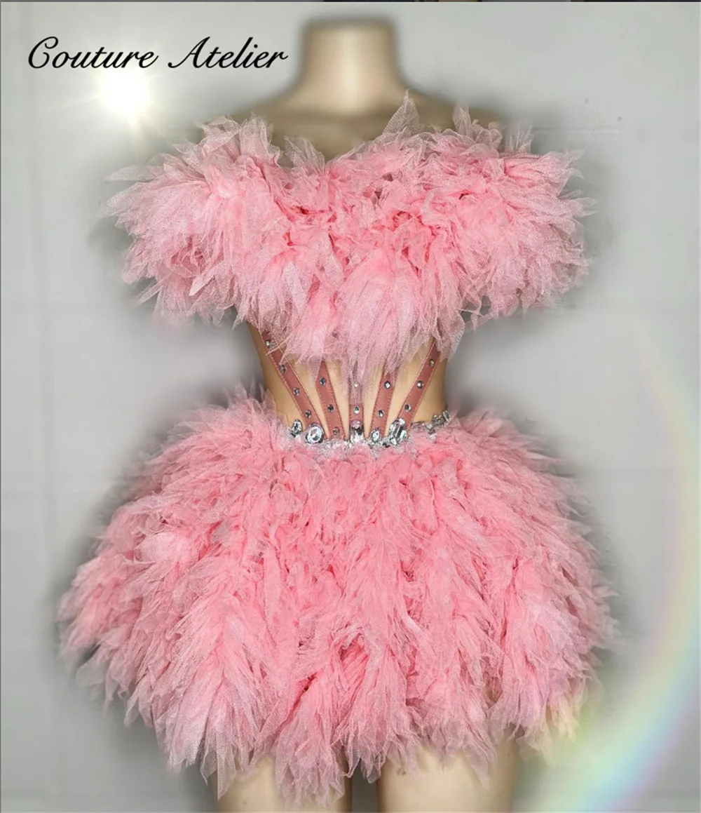 Prinses Roze Tule Ruches Prom Jurken Strapless Corset Homecoming Jurk Crystal Mini Cocktail Party Jurk Baljurk Robe De Bal