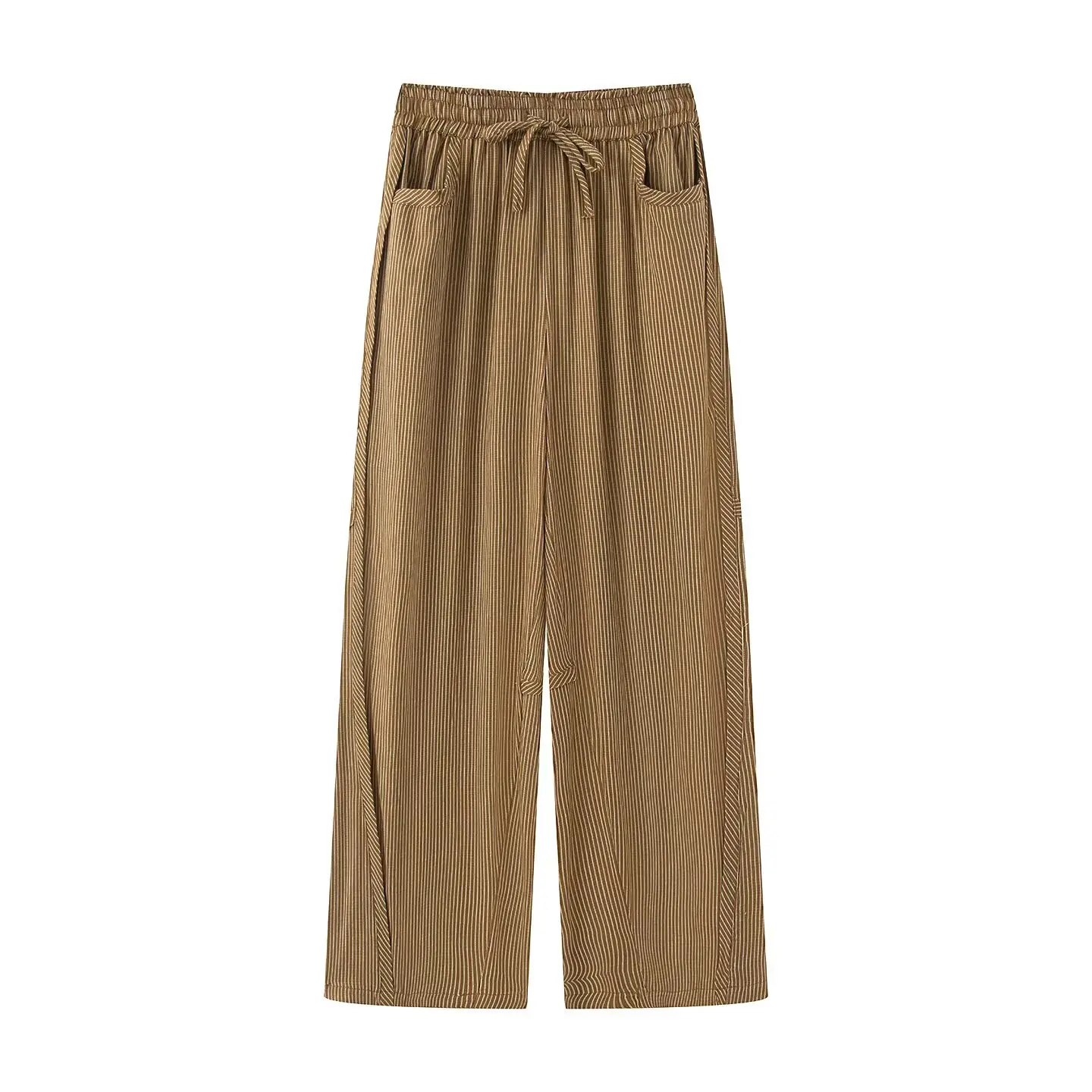 Pantaloni da donna con stampa a righe alla moda Design con tasca laterale Pantaloni larghi a gamba lunga dritta 2025 Autunno/Inverno Street Style da donna