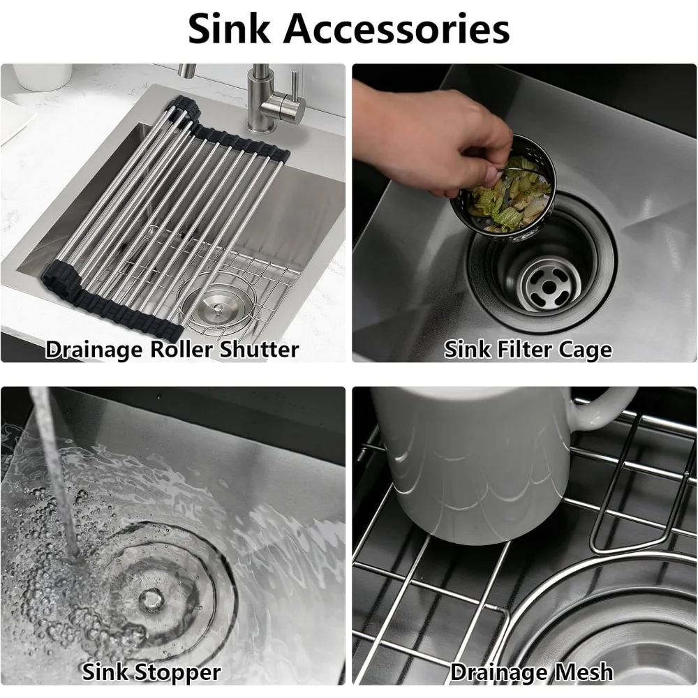 حوض مطبخ من الفولاذ المقاوم للصدأ مقاس 18 × 18 بوصة مع تصميم نانو علوي غير لامع لمساحات المطبخ الصغيرة #5