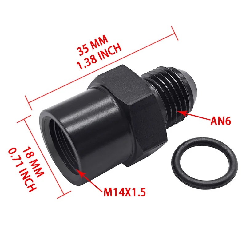 Adaptador de Combustível em Alumínio Preto M14x1.5 Fêmea para 6AN Macho (1 Peça) para Acessórios Automotivos e Gadgets para Carros