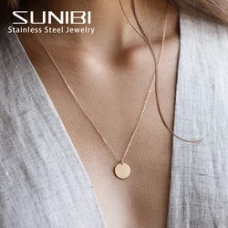 SUNIBI Stainless Steel Necklaces Adjustable Dainty Minimalism Handmade Cute Disc Pendant Tiny Necklaces Jewelry Gift for Women