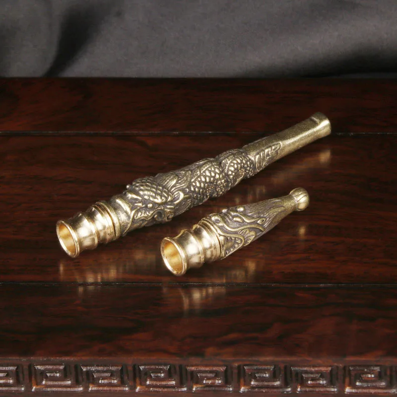 Brass Retro Dragon Pattern Stem With Detachable And Washable Filter Core Traditional Dragon Head Pipe Old-Style Pipe Home Decor