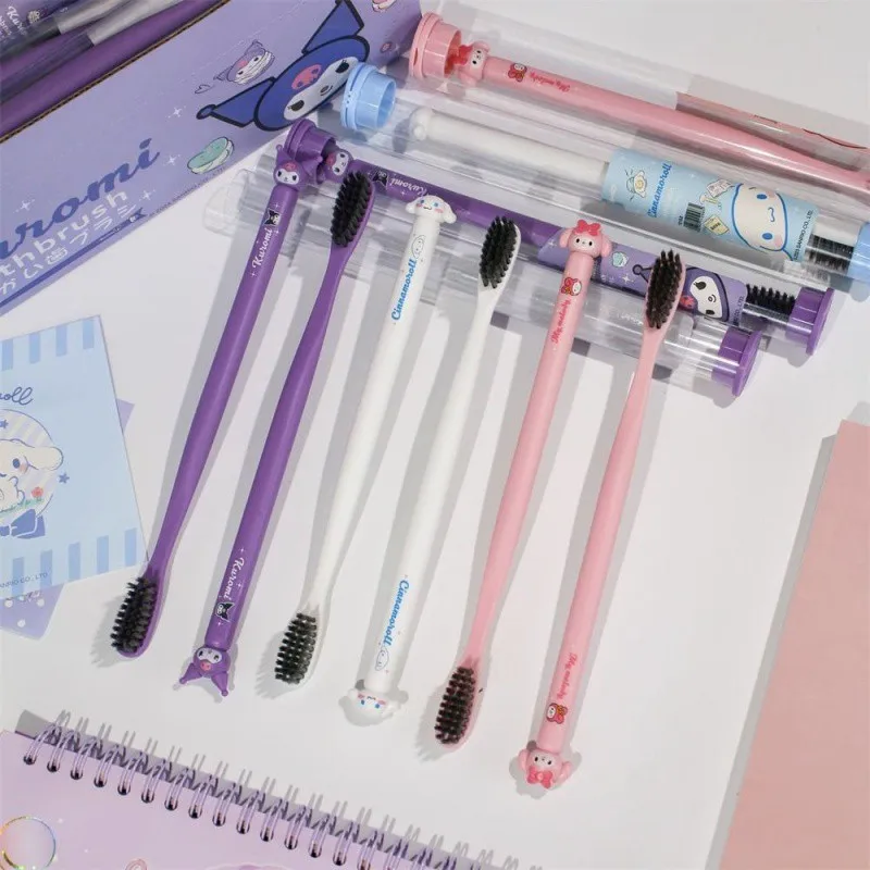 Kawaii Sanrio Toothbrush Cartoon Cinnamoroll Kuromi Student Adult Household Tooth Brush Sets Soft Toothbrushes Dental Oral Care