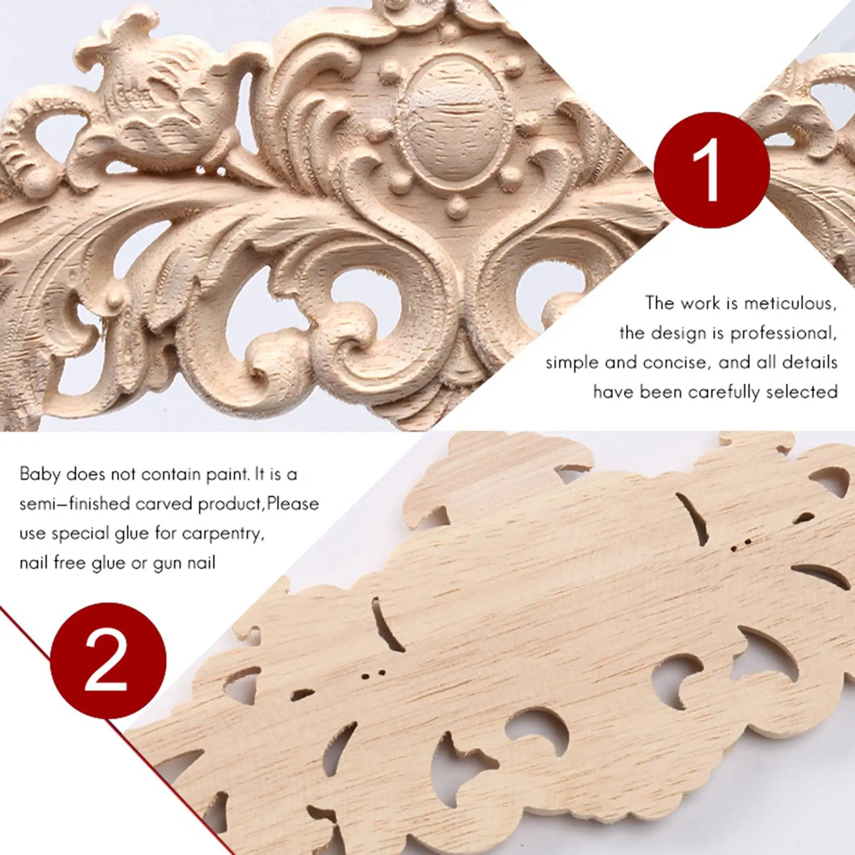 Carving Natural Wood Appliques For Furniture Cabinet Unpainted Wooden Mouldings Decal Vintage Home Decor Decorative-[LUCK 9]