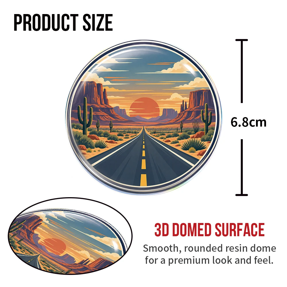 Desert Highway Sunset Scenic Road 3D Epoxy Resin Round Stickers Waterproof Decorative Decals for Car Laptop Water Bottle Tumbler