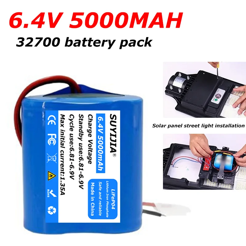 6.4V 5000mAh 2S1P LiFePo4 Battery Pack 32700 Cylindrical Power Battery Solar Energy Storage High Density Lithium Iron Phosphate