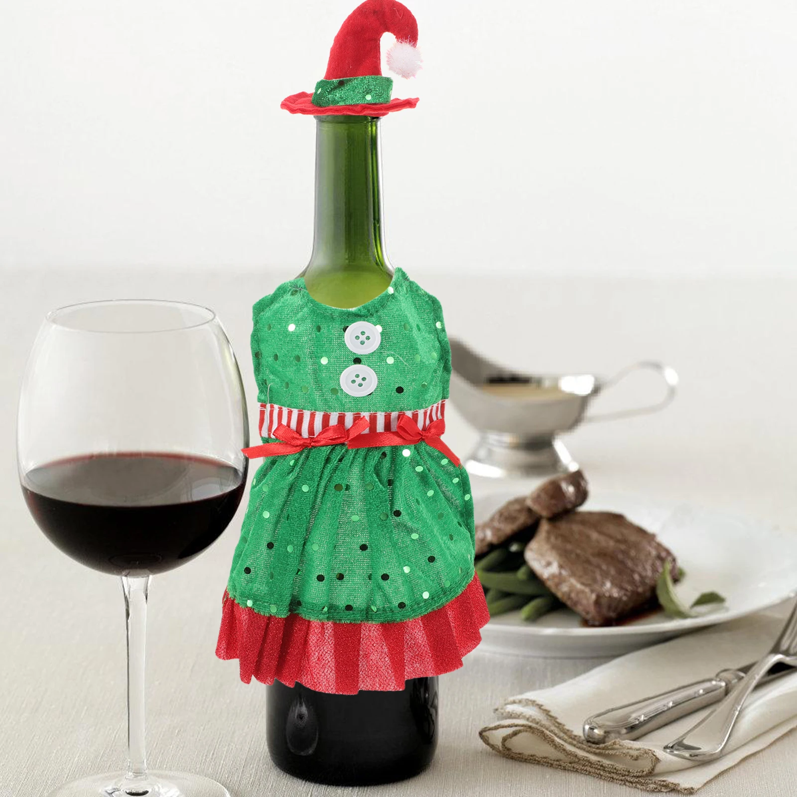 

2pcs Christmas Wine Bottle Cover Red Holiday Decor Party Bottle Sleeve Reusable Wine Accessory Festive Xmas Gift Wrap Kitchen