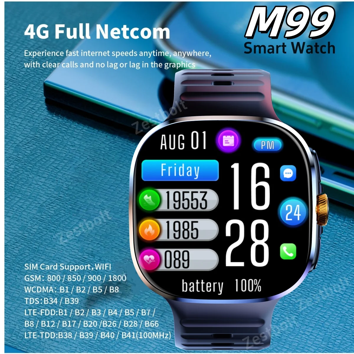 

M99 Smart Watch Android 10.0 Smartwatch With 5G Sim Card Slot Rotary Camera GPS WIFI Compass 256GB Storage 2.4inch larger Screen