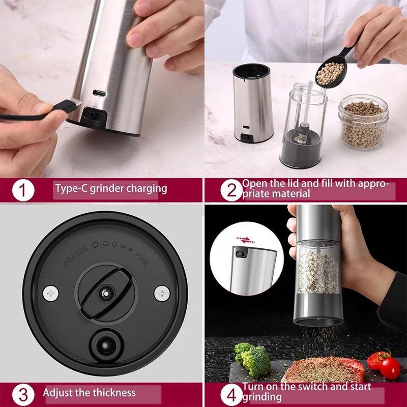 1Set Electric Salt And Pepper Grinder Set Automatic Induction Grinder +USB Rechargeable