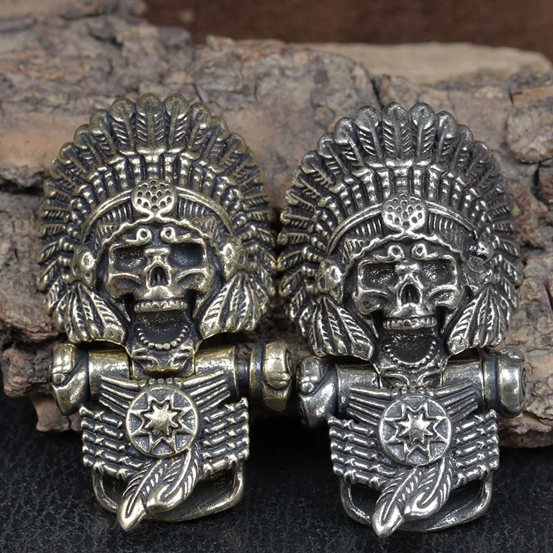 African Tribal Chief Pharaoh Skull Head Brass Buckle EDC Outdoor DIY Woven Paracord Survival Bracelets Charms Supplies Accessory