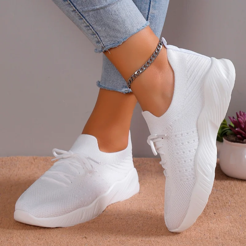 Ladies Shoes on Sale 2023 New Lace Up Women's Vulcanize Shoes Fashion Solid Women's Casual Shoes New Round Head Mesh Sneakers