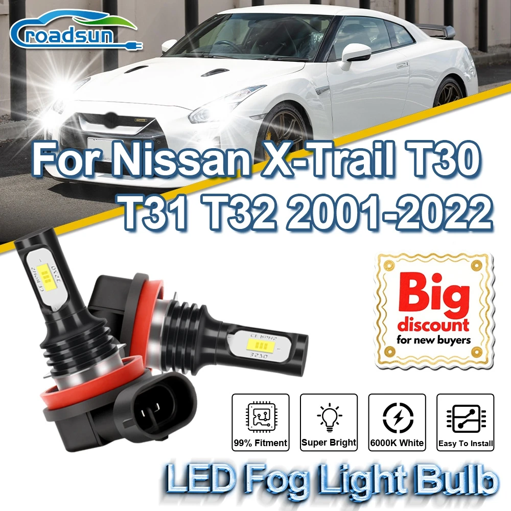 

ROADSUN Canbus LED Fog Light Bulbs Fog Lamp Ampoules For Nissan X-Trail T30 T31 T32 2001 2002 2003 2004 2005 2006 2007 2008-2022