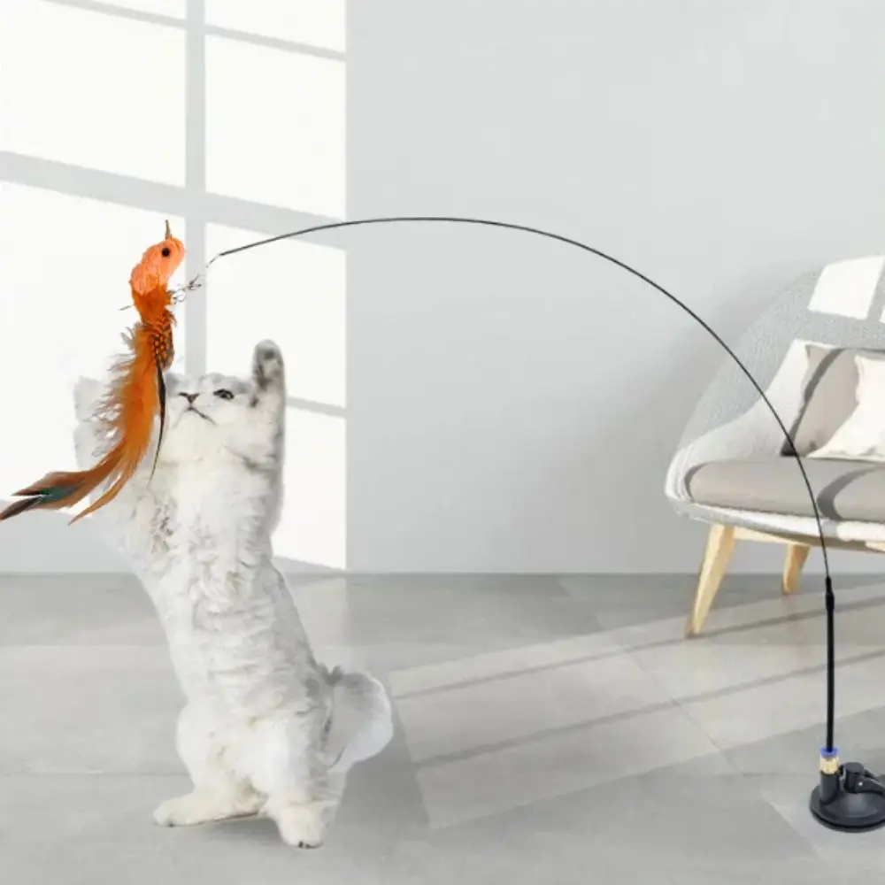 

Plush Simulated Bird Cat Stick Head Colorful Suction Cup Teaser Toy Cat Playing Teaser Wand Cat Teaser Stick Interactive Cat Toy