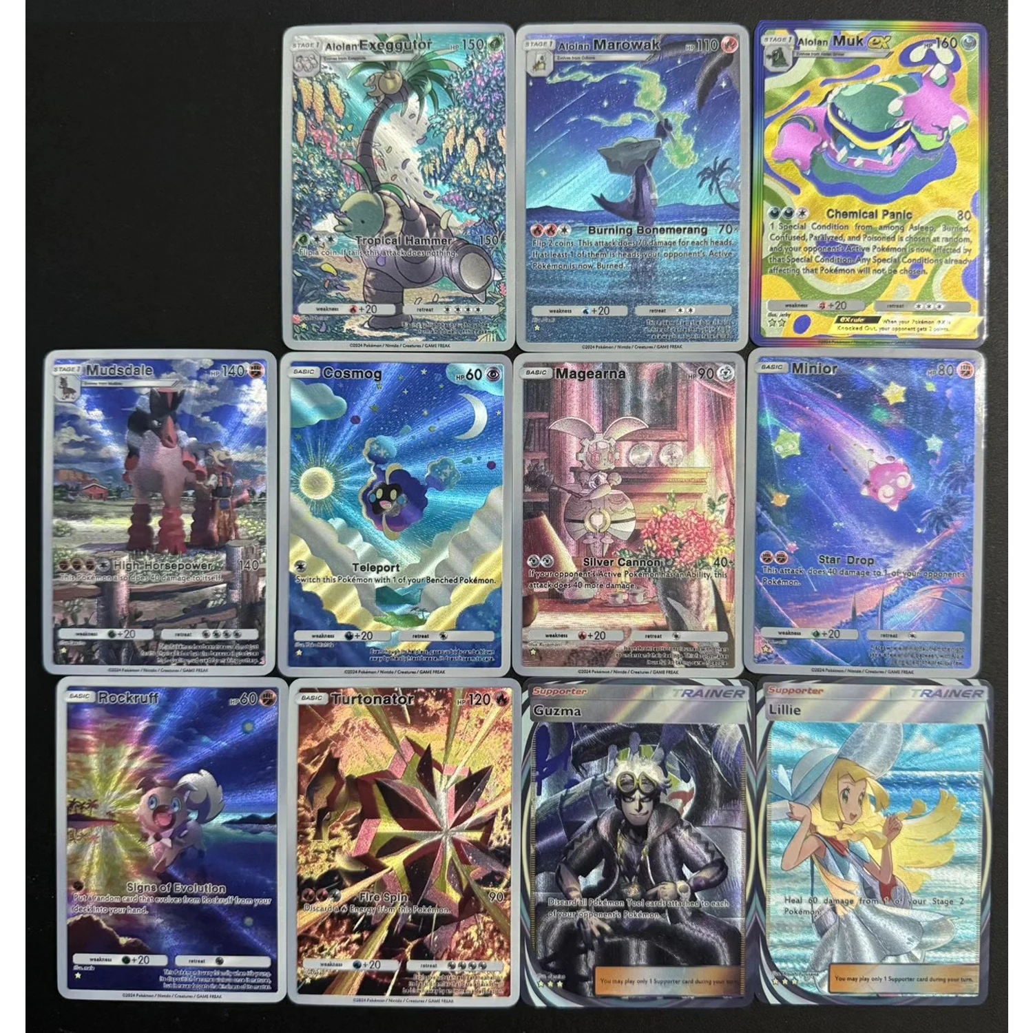 

11Pcs/set English PTCG Lillie Guzma Guzma Magearna Texture Flash Card Self Made Classic Game Anime Collection Cards Toy