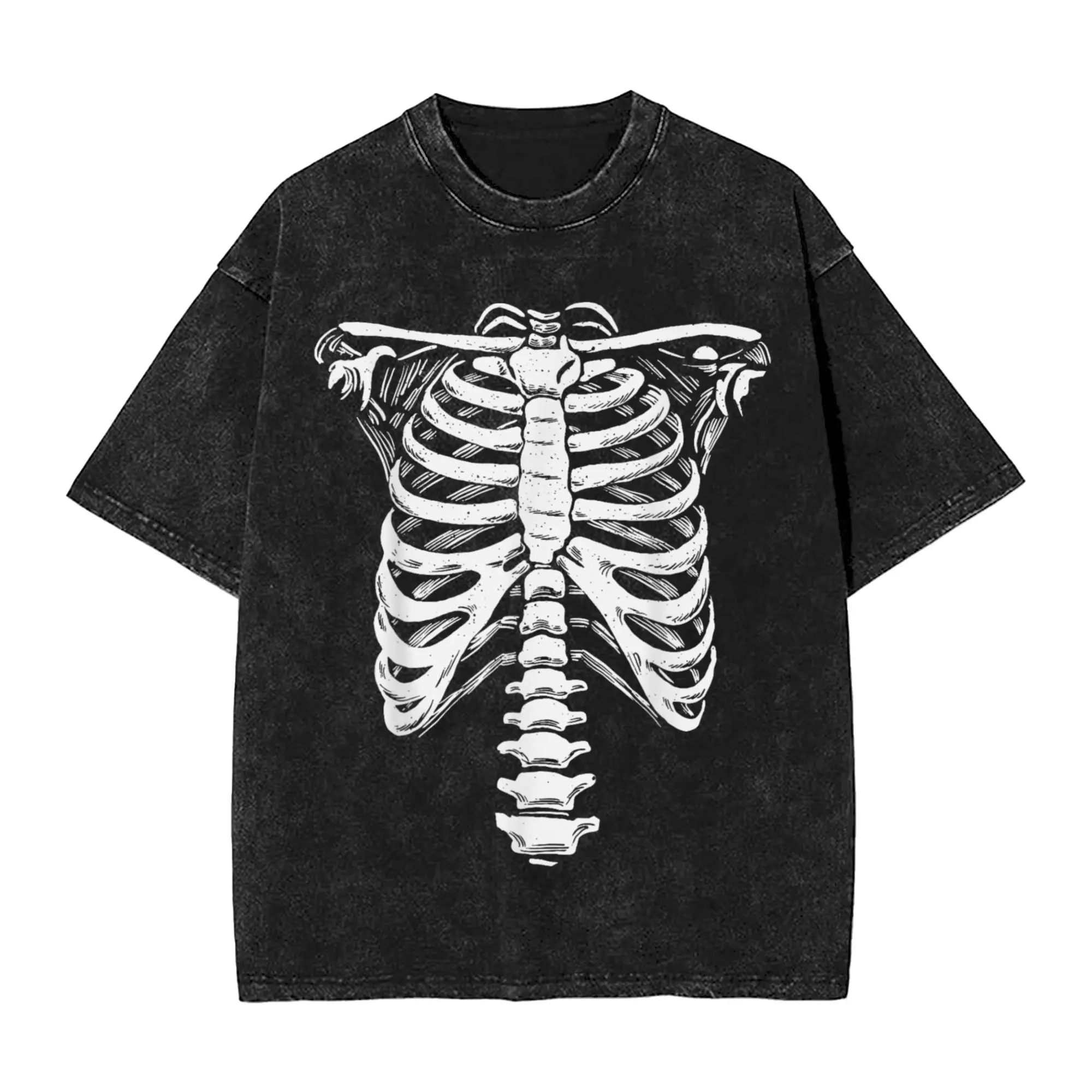 

Funny Skeleton Rib Cage Halloween Skeleton T-Shirt for Men Pure Cotton Washed T Shirts Short Sleeve Tee Shirt Big Size Tops