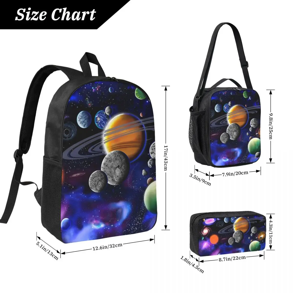 Solar System Space Planets Universe Backpack Student Boys Girls BookBag School Bag 3ps Insulated Lunch Bag Pencil Case