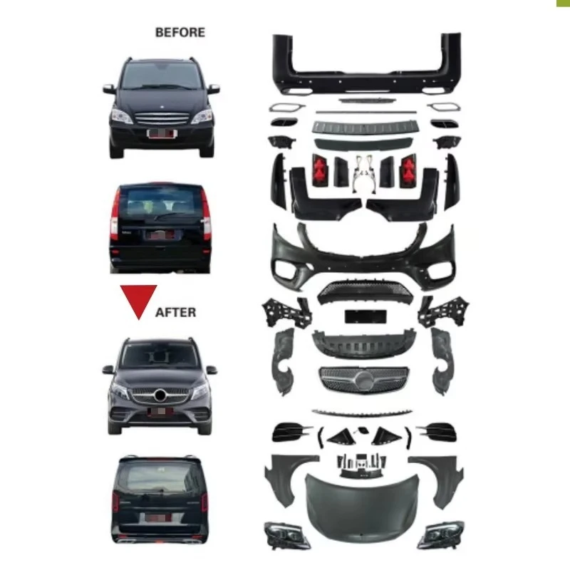 

Cut Version Old To New Facelift Body Kit Headlight Bumper Upgrade To 2023 W447 Style For V Class W639 2006-2015