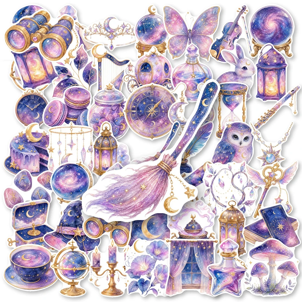 10/30/50pcs Purple Retro Magic Starry Sky Moon Graffiti Stickers Aesthetic DIY Suitcase Phone Helmet Cute Cartoon Sticker Decor 2