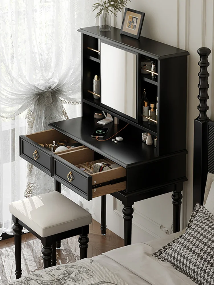 French retro solid wood dresser small apartment bedroom bedside 80CM makeup table High Quality