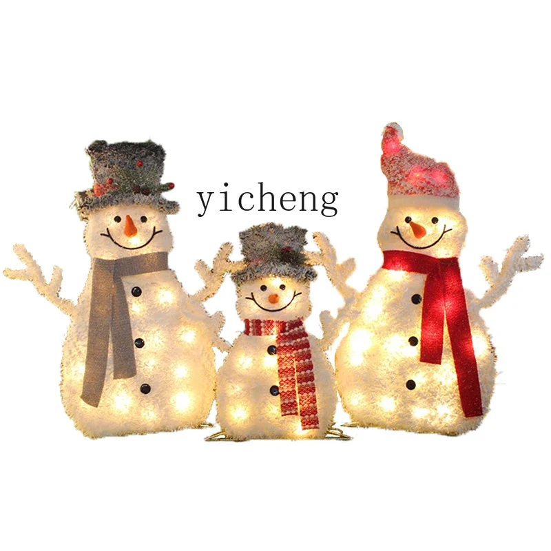 ZK Christmas Decoration Luminous Snowman Ornament Folding ChristmasTree Window Living Room Decoration Props Fairy Garden