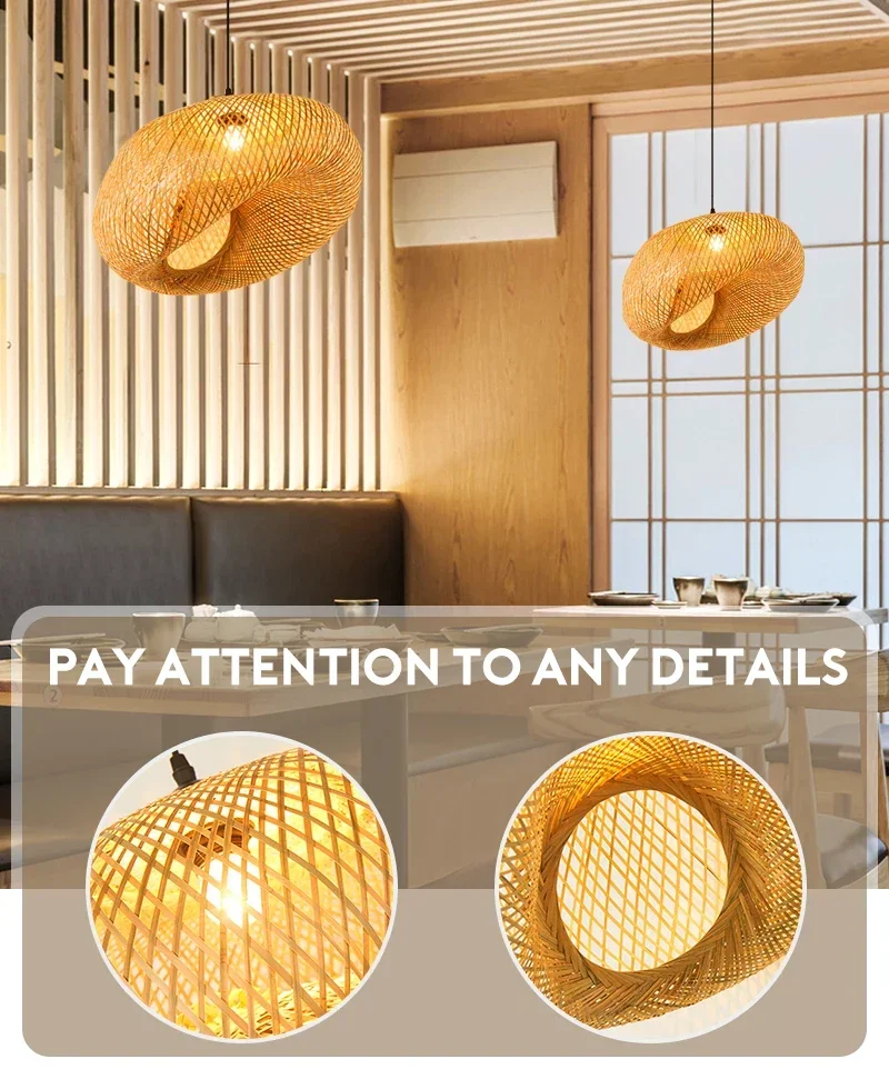 Unique Chinese Style Hanging Lamp Bamboo Weaving Chandelier Kitchen Lampshade Rattan Light Beautiful Modern Bamboo Lampshade