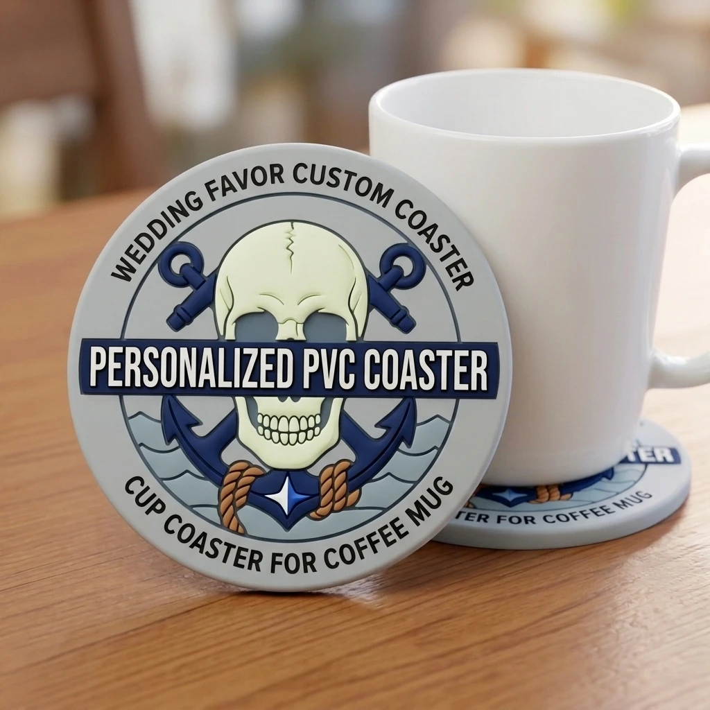 Personalized Custom Logo Drink Coaster Round PVC Non‑Slip Cup Mat Heat Resistant Table Protector Home Bar Party Souvenir