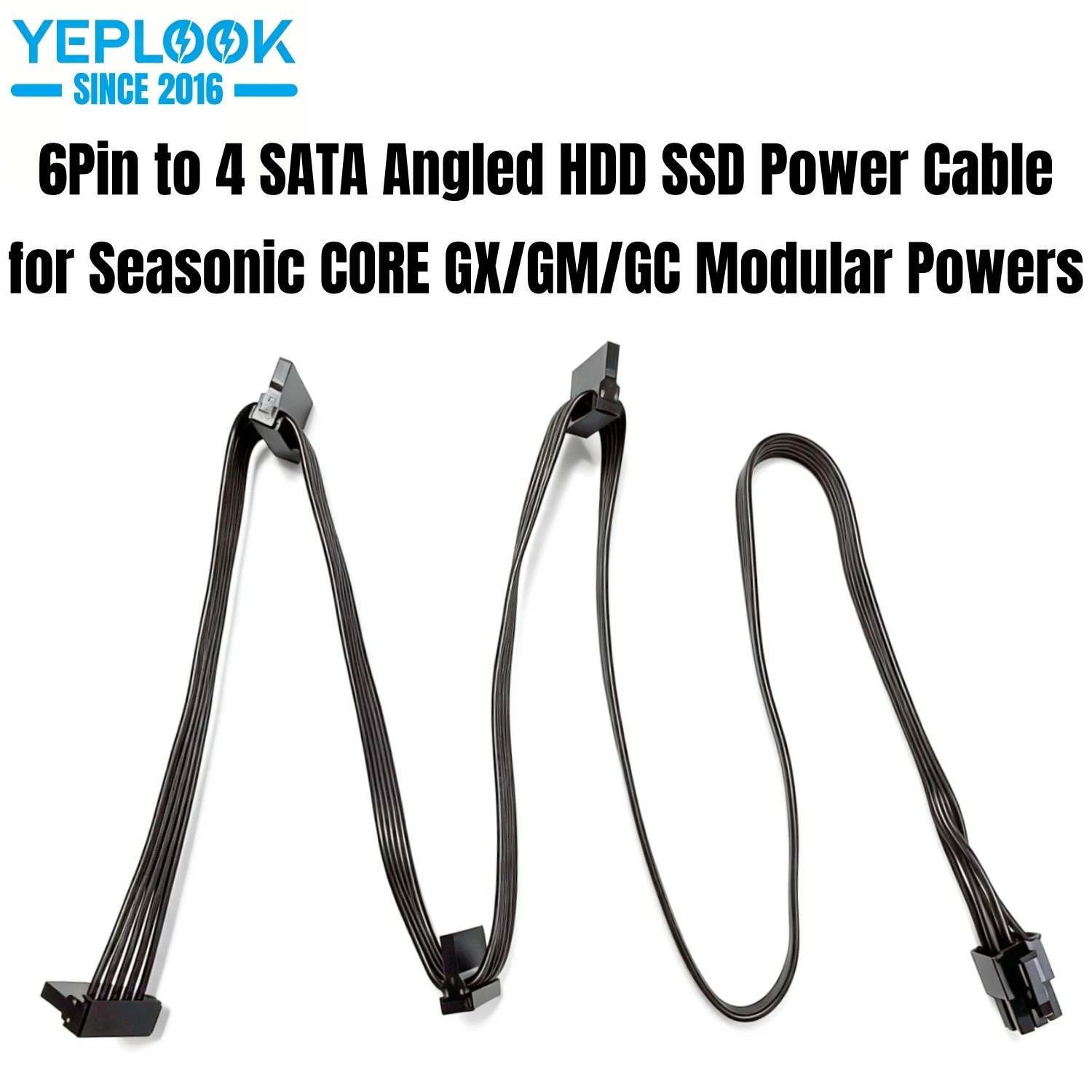 6Pin to 4x SATA Right Angle Power Cable for Seasonic CORE 650W, 550W, 500W GC/GM/GX Series Modular Power, 18AWG 50+15+15+15 CM