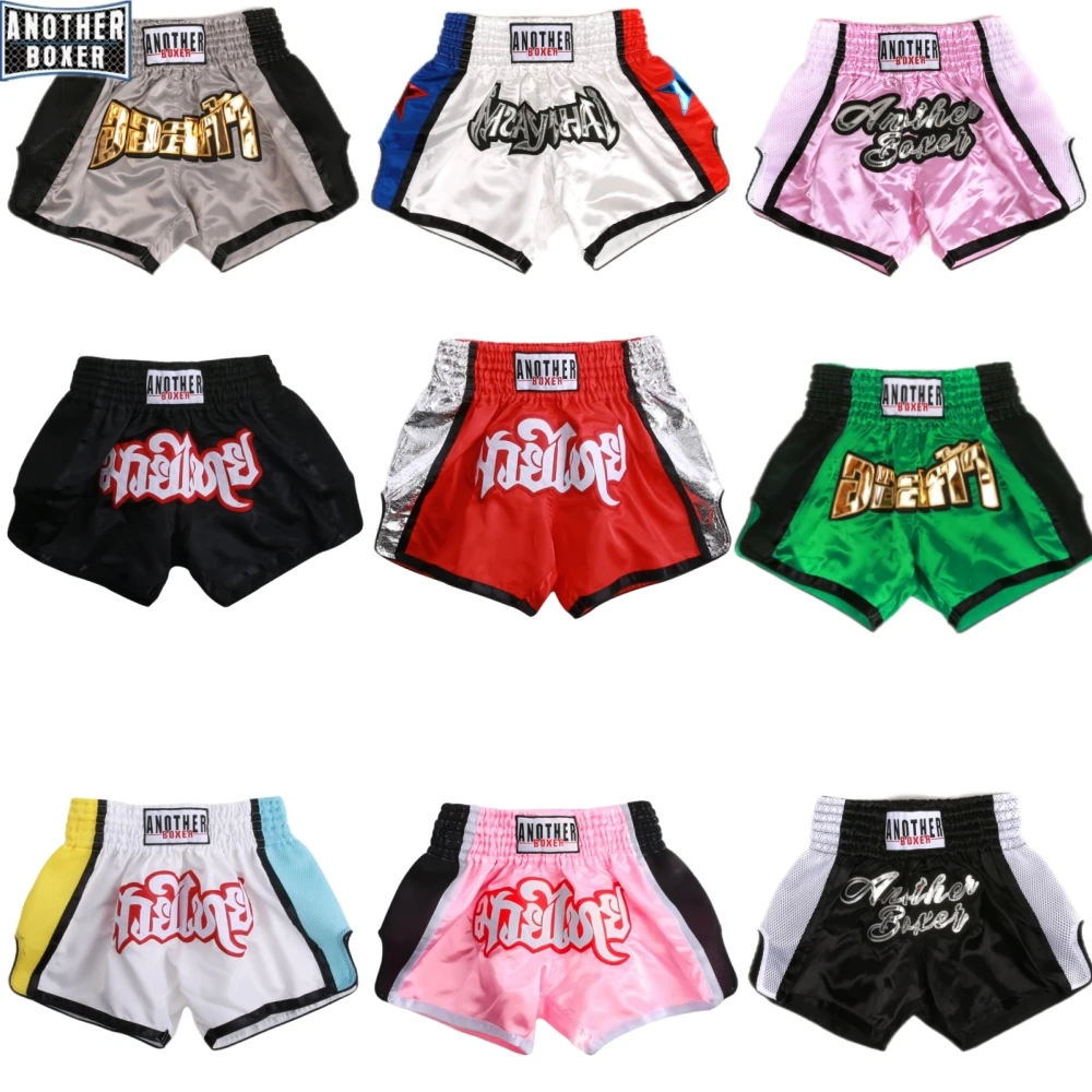 Muay Thai Shorts Men Kids Thai Boxing Fight Trunks Kickboxing Shorts for Grappling Sparring Gym Martial Arts Workout