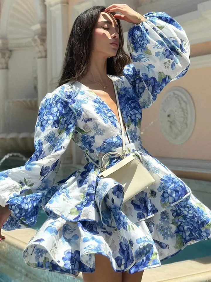 short layered dress for women Layered Ruffle Flowered Fil-Coupe Short Dress  John Paul Ataker