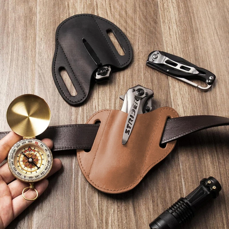 PU Leather Anti-scratch Storage Sheath Folding Flick Knife Waist Belt Clip Holder Pocket Knives Pack Tools for Camping