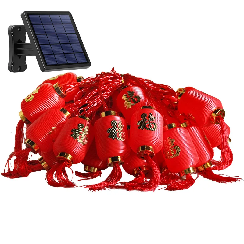 

Solar red lantern string villa Chinese New Year Spring Festival atmosphere festive outdoor bright led lights